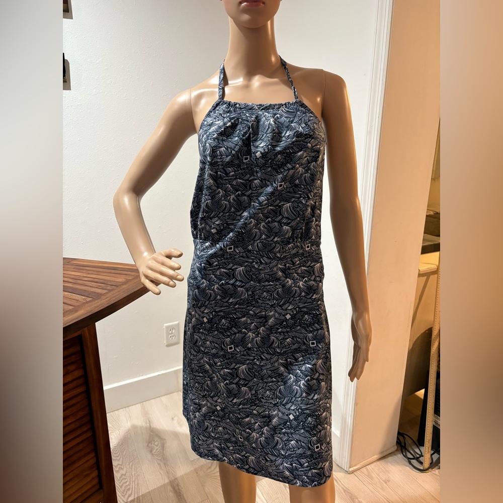 COLUMBIA PFG collab blue and white halter style dress.Ties at neck. EUC like new